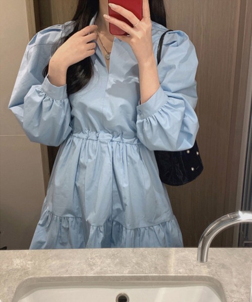 Jasmine Grandiflorum（ジャスミングランディフローラム）の「【Jasmine】コットン長袖ティアードワンピース（ワンピース・レディース・ホワイト/ブルー・LARGE/MEDIUM/SMALL）」の18枚目の写真