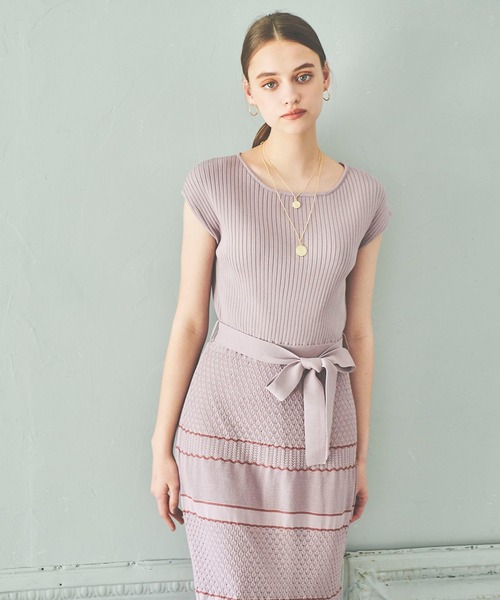 Fabulous Angela（ファビュラスアンジェラ）の「透かし編みリブニットワンピース（ワンピース・レディース・ベージュ/ピンク/モカ・FREE）」の8枚目の写真