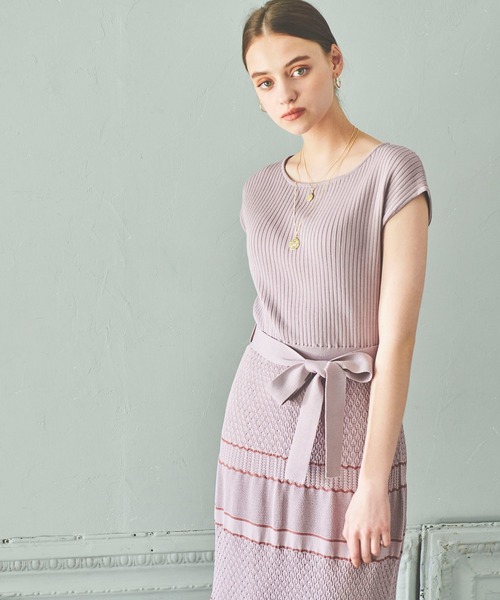 Fabulous Angela（ファビュラスアンジェラ）の「透かし編みリブニットワンピース（ワンピース・レディース・ベージュ/ピンク/モカ・FREE）」の5枚目の写真