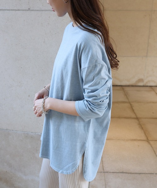 andme(アンドミー)の「ピグメント長袖オーバーサイズTシャツ(Tシャツ/カットソー・レディース・スミクロ/オフホワイト/サンドベージュ/ブルー/グリーン/ピンク/ネイビー・S/M)」の1枚目の写真