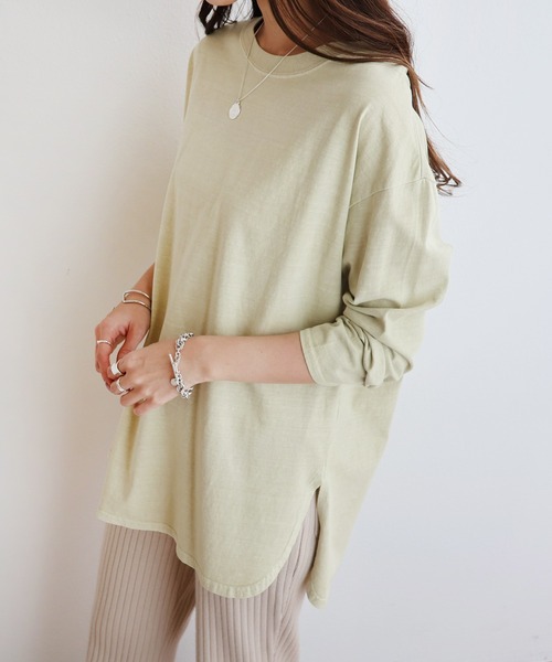 andme(アンドミー)の「ピグメント長袖オーバーサイズTシャツ(Tシャツ/カットソー・レディース・スミクロ/オフホワイト/サンドベージュ/ブルー/グリーン/ピンク/ネイビー・S/M)」の5枚目の写真