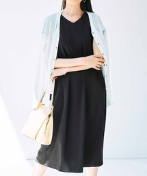 IEDIT UVカット&接触冷感機能で涼やかで快適な美人見えブラックワンピース〈ブラック〉