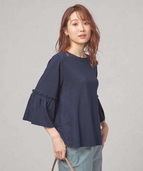 closet story（クローゼットストーリー）の「＜closet story＞ フリル ギャザー 7SL カットソー（Tシャツ/カットソー・レディース・ホワイト/ベージュ/ネイビー・FREE）」の3枚目の写真