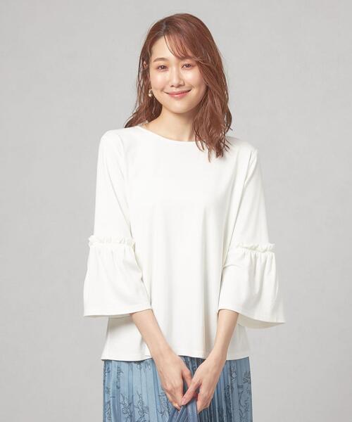 closet story（クローゼットストーリー）の「＜closet story＞ フリル ギャザー 7SL カットソー（Tシャツ/カットソー・レディース・ホワイト/ベージュ/ネイビー・FREE）」の2枚目の写真