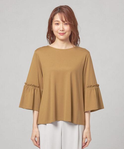 closet story（クローゼットストーリー）の「＜closet story＞ フリル ギャザー 7SL カットソー（Tシャツ/カットソー・レディース・ホワイト/ベージュ/ネイビー・FREE）」の4枚目の写真