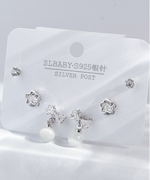 clarity blanc(クラリティーブラン)の「ポスト925シルバ-*ピアス 3点セット(ピアス(両耳用)・レディース・I/S/C/O/E/P/G/R/K/U/A/M/V/F/Q/J/T・FREE)」の1枚目の写真