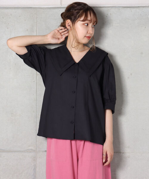 fredy repit(フレディレピ)の「【WEB限定】ビッグ衿ブラウス(シャツ/ブラウス・レディース・ブラック/オフホワイト・38)」の14枚目の写真
