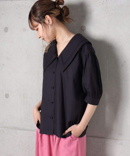 fredy repit(フレディレピ)の「【WEB限定】ビッグ衿ブラウス(シャツ/ブラウス・レディース・ブラック/オフホワイト・38)」の15枚目の写真