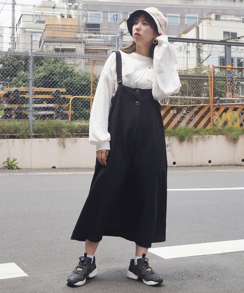 179/WG（イチナナキュウダブルジー）の「ロング丈ジャンパースカート（スカート・レディース・ブラック/ベージュ/カーキ・MEDIUM）」の11枚目の写真