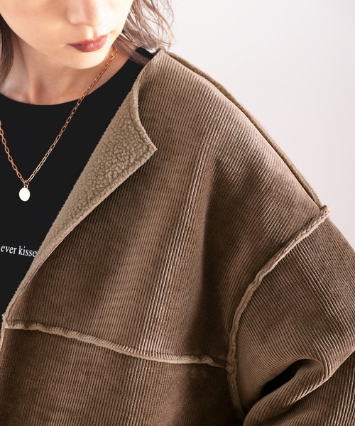 classicalelf（クラシカルエルフ）の「1枚でこなれ感。コーデュロイ×ボア2wayリバーシブルブルゾン（ノーカラージャケット・レディース・ベージュ/ブラウン/アイボリー・LARGE/MEDIUM/X-LARGE）」の19枚目の写真