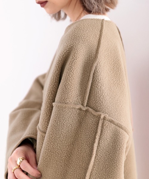 classicalelf（クラシカルエルフ）の「1枚でこなれ感。コーデュロイ×ボア2wayリバーシブルブルゾン（ノーカラージャケット・レディース・ベージュ/ブラウン/アイボリー・LARGE/MEDIUM/X-LARGE）」の13枚目の写真