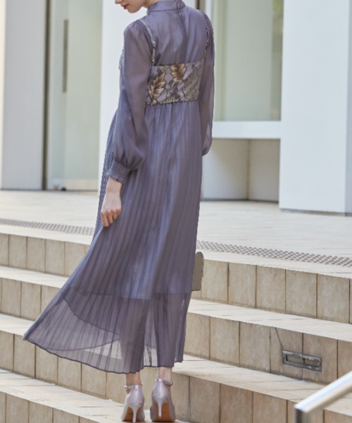 【美品】etoll. レースビスチェ×ボトルネックプリーツワンピース ドレス エトル etoll. レースビスチェ×ボトルネックプリーツワンピ