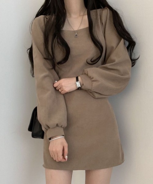 Diosfront（ディオスフロント）の「スクエアーAラインミニワンピース（ワンピース・レディース・ブラック/ベージュ・S/M/L）」の3枚目の写真