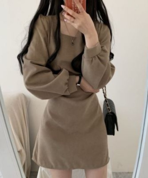 Diosfront（ディオスフロント）の「スクエアーAラインミニワンピース（ワンピース・レディース・ブラック/ベージュ・S/M/L）」の9枚目の写真