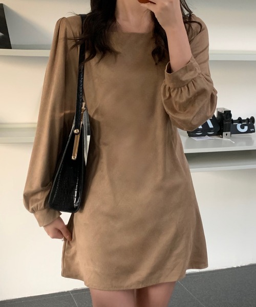 Diosfront（ディオスフロント）の「スクエアーAラインミニワンピース（ワンピース・レディース・ブラック/ベージュ・S/M/L）」の18枚目の写真
