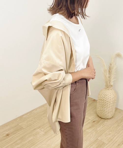 apres jour clair（アプレジュールクレア）の「【apres jour clair】オーバーシャツ【ZOZOTOWN限定アイテム】（シャツ/ブラウス・レディース・ブラウン系その他/ライトグレー/アイボリー/ベージュ・X-LARGE/フリー）」の8枚目の写真