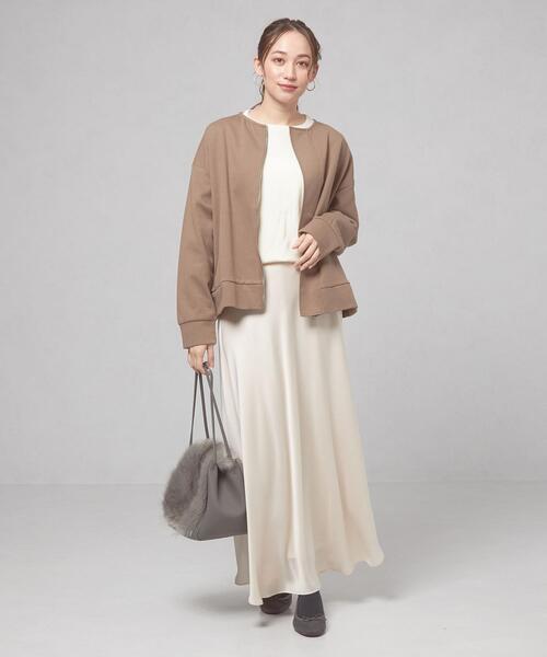 closet story（クローゼットストーリー）の「【WEB限定】＜closet story＞オーバー ジップ アウター/カーディガン -ウォッシャブル-（カーディガン/ボレロ・レディース・ベージュ/ダークグレー・FREE）」の10枚目の写真