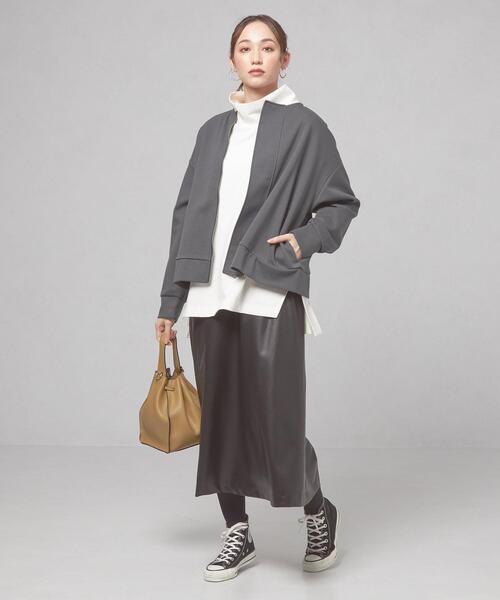 closet story（クローゼットストーリー）の「【WEB限定】＜closet story＞オーバー ジップ アウター/カーディガン -ウォッシャブル-（カーディガン/ボレロ・レディース・ベージュ/ダークグレー・FREE）」の4枚目の写真