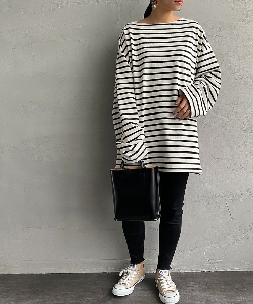 JEANS FACTORY Clothes（ジーンズファクトリークローズ）の「[Jeans Factory Clothes/ジーンズファクトリークローズ] ヘビーウェイト ビッグボーダーバスクシャツ（Tシャツ/カットソー・レディース・ホワイト×ブラック/ホワイト×ネイビー/チャコールグレー×ブラック/ネイビー系・S/M/L）」の2枚目の写真