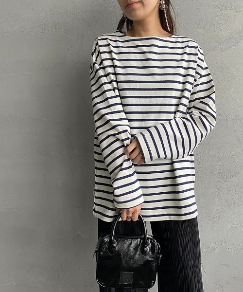 JEANS FACTORY Clothes（ジーンズファクトリークローズ）の「[Jeans Factory Clothes/ジーンズファクトリークローズ] ヘビーウェイト ビッグボーダーバスクシャツ（Tシャツ/カットソー・レディース・ホワイト×ブラック/ホワイト×ネイビー/チャコールグレー×ブラック/ネイビー系・S/M/L）」の3枚目の写真