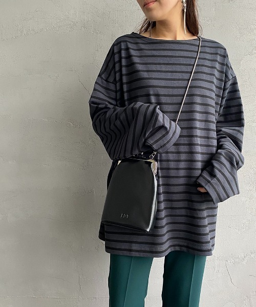 JEANS FACTORY Clothes（ジーンズファクトリークローズ）の「[Jeans Factory Clothes/ジーンズファクトリークローズ] ヘビーウェイト ビッグボーダーバスクシャツ（Tシャツ/カットソー・レディース・ホワイト×ブラック/ホワイト×ネイビー/チャコールグレー×ブラック/ネイビー系・S/M/L）」の4枚目の写真