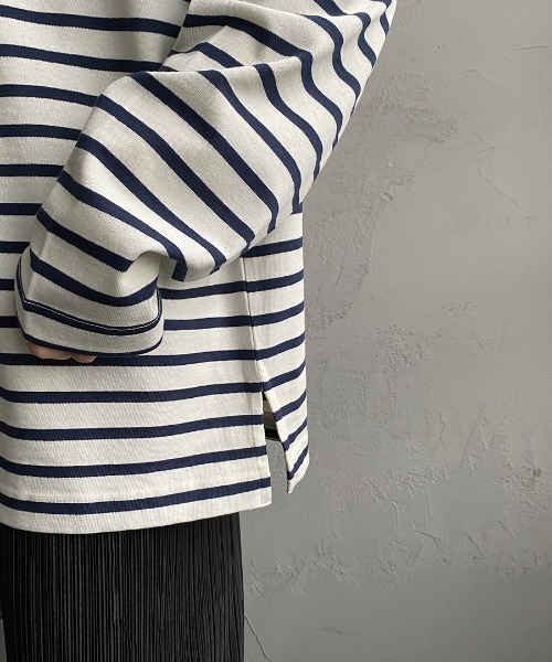 JEANS FACTORY Clothes（ジーンズファクトリークローズ）の「[Jeans Factory Clothes/ジーンズファクトリークローズ] ヘビーウェイト ビッグボーダーバスクシャツ（Tシャツ/カットソー・レディース・ホワイト×ブラック/ホワイト×ネイビー/チャコールグレー×ブラック/ネイビー系・S/M/L）」の7枚目の写真