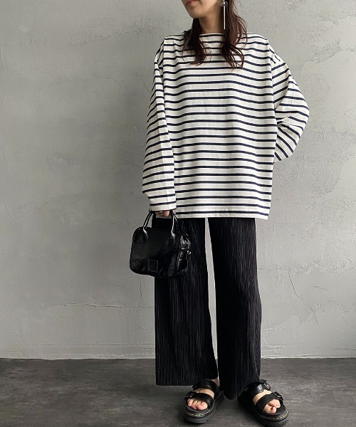 JEANS FACTORY Clothes（ジーンズファクトリークローズ）の「[Jeans Factory Clothes/ジーンズファクトリークローズ] ヘビーウェイト ビッグボーダーバスクシャツ（Tシャツ/カットソー・レディース・ホワイト×ブラック/ホワイト×ネイビー/チャコールグレー×ブラック/ネイビー系・S/M/L）」の13枚目の写真