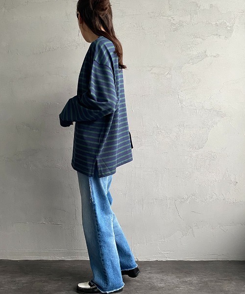 JEANS FACTORY Clothes（ジーンズファクトリークローズ）の「[Jeans Factory Clothes/ジーンズファクトリークローズ] ヘビーウェイト ビッグボーダーバスクシャツ（Tシャツ/カットソー・レディース・ホワイト×ブラック/ホワイト×ネイビー/チャコールグレー×ブラック/ネイビー系・S/M/L）」の19枚目の写真