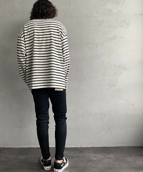 JEANS FACTORY Clothes（ジーンズファクトリークローズ）の「[Jeans Factory Clothes/ジーンズファクトリークローズ] ヘビーウェイト ビッグボーダーバスクシャツ（Tシャツ/カットソー・レディース・ホワイト×ブラック/ホワイト×ネイビー/チャコールグレー×ブラック/ネイビー系・S/M/L）」の6枚目の写真