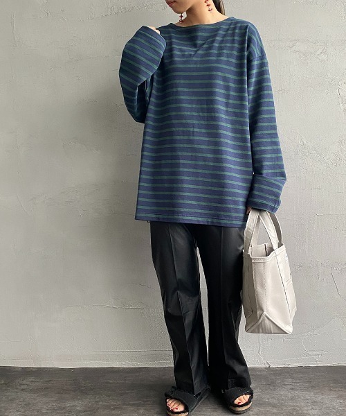 JEANS FACTORY Clothes（ジーンズファクトリークローズ）の「[Jeans Factory Clothes/ジーンズファクトリークローズ] ヘビーウェイト ビッグボーダーバスクシャツ（Tシャツ/カットソー・レディース・ホワイト×ブラック/ホワイト×ネイビー/チャコールグレー×ブラック/ネイビー系・S/M/L）」の12枚目の写真