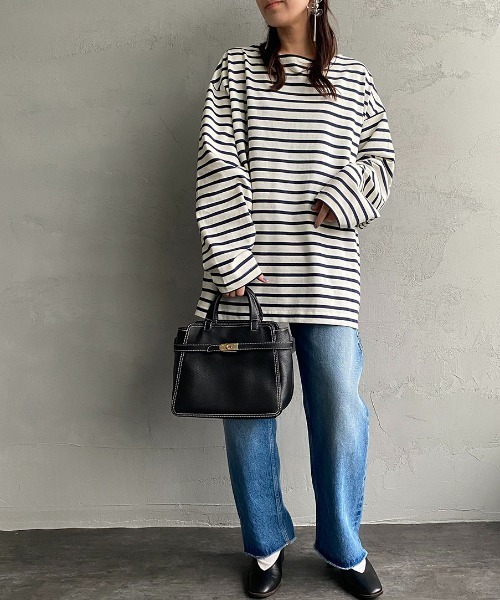 JEANS FACTORY Clothes（ジーンズファクトリークローズ）の「[Jeans Factory Clothes/ジーンズファクトリークローズ] ヘビーウェイト ビッグボーダーバスクシャツ（Tシャツ/カットソー・レディース・ホワイト×ブラック/ホワイト×ネイビー/チャコールグレー×ブラック/ネイビー系・S/M/L）」の22枚目の写真