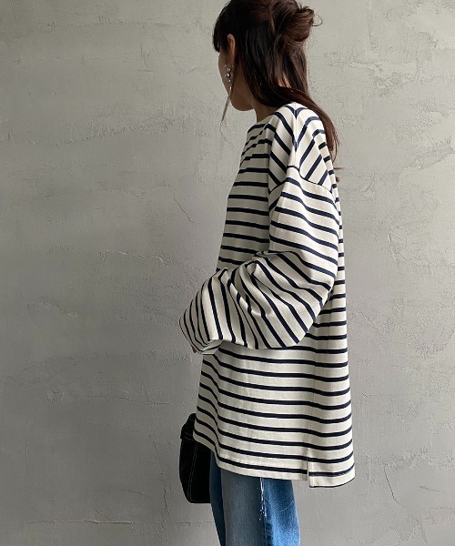 JEANS FACTORY Clothes（ジーンズファクトリークローズ）の「[Jeans Factory Clothes/ジーンズファクトリークローズ] ヘビーウェイト ビッグボーダーバスクシャツ（Tシャツ/カットソー・レディース・ホワイト×ブラック/ホワイト×ネイビー/チャコールグレー×ブラック/ネイビー系・S/M/L）」の8枚目の写真