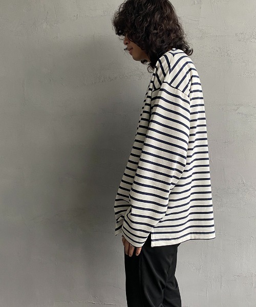 JEANS FACTORY Clothes（ジーンズファクトリークローズ）の「[Jeans Factory Clothes/ジーンズファクトリークローズ] ヘビーウェイト ビッグボーダーバスクシャツ（Tシャツ/カットソー・レディース・ホワイト×ブラック/ホワイト×ネイビー/チャコールグレー×ブラック/ネイビー系・S/M/L）」の16枚目の写真