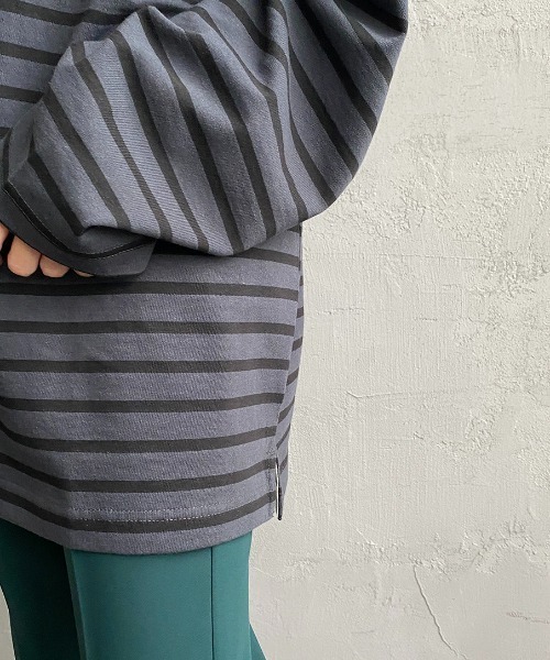 JEANS FACTORY Clothes（ジーンズファクトリークローズ）の「[Jeans Factory Clothes/ジーンズファクトリークローズ] ヘビーウェイト ビッグボーダーバスクシャツ（Tシャツ/カットソー・レディース・ホワイト×ブラック/ホワイト×ネイビー/チャコールグレー×ブラック/ネイビー系・S/M/L）」の9枚目の写真