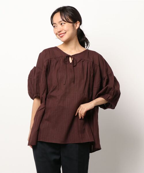 Samansa Mos2(サマンサ モスモス)の「バルーン袖ドビー前後着ブラウス(シャツ/ブラウス・レディース・チャコール/ブラウン/ベージュ/ブルー・フリ-)」の9枚目の写真