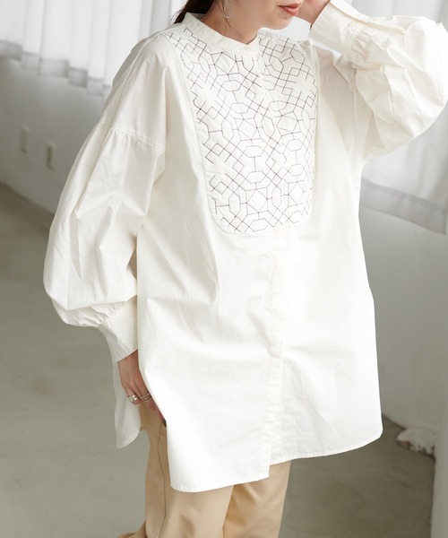 DISCOAT（ディスコート）の「キルト刺繍ビックシャツ（シャツ/ブラウス・レディース・ブラック/ベージュ/オフホワイト・FREE）」の11枚目の写真