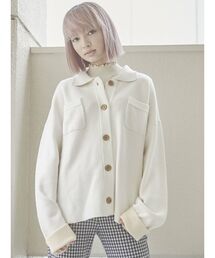 merry jenny | バイカラーCPOニットジャケット(ノーカラージャケット)