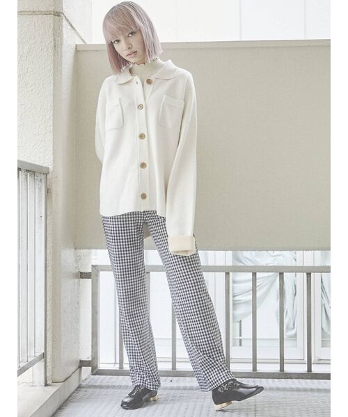 merry jenny(メリージェニー)の「バイカラーCPOニットジャケット(ノーカラージャケット・レディース・ブラック/オフホワイト/グリーン・FREE)」の11枚目の写真