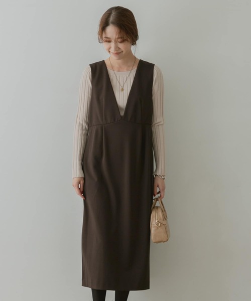 F by ROSSO（エフバイロッソ）の「F by ROSSO　ポンチジャンパースカート（ワンピース・レディース・ブラック/ダークブラウン/モカ・36/38）」の4枚目の写真