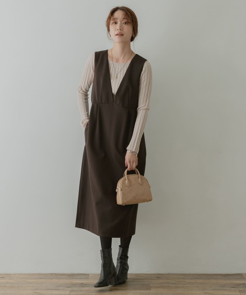 F by ROSSO（エフバイロッソ）の「F by ROSSO　ポンチジャンパースカート（ワンピース・レディース・ブラック/ダークブラウン/モカ・36/38）」の5枚目の写真