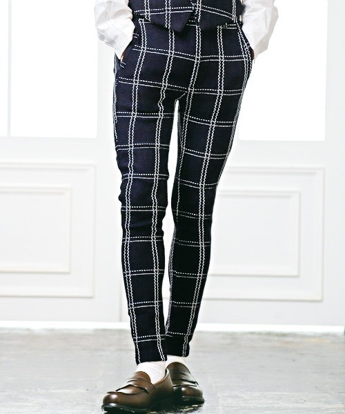 LUXSTYLE(ラグスタイル)の「ジャガードイージーチェックパンツ(その他パンツ・メンズ・ネイビー/ブラック×グレー・M/L/XL)」の1枚目の写真