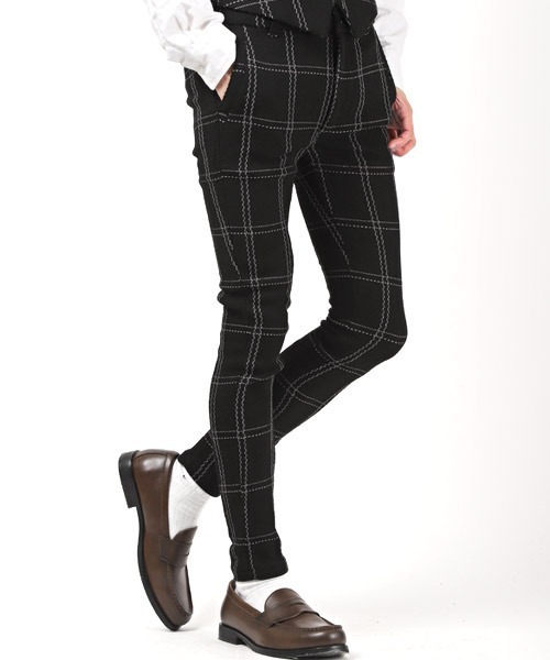 LUXSTYLE(ラグスタイル)の「ジャガードイージーチェックパンツ(その他パンツ・メンズ・ネイビー/ブラック×グレー・M/L/XL)」の2枚目の写真