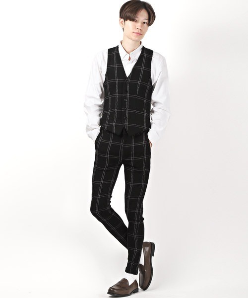 LUXSTYLE(ラグスタイル)の「ジャガードイージーチェックパンツ(その他パンツ・メンズ・ネイビー/ブラック×グレー・M/L/XL)」の15枚目の写真