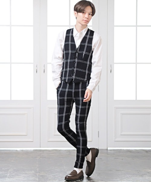 LUXSTYLE(ラグスタイル)の「ジャガードイージーチェックパンツ(その他パンツ・メンズ・ネイビー/ブラック×グレー・M/L/XL)」の12枚目の写真