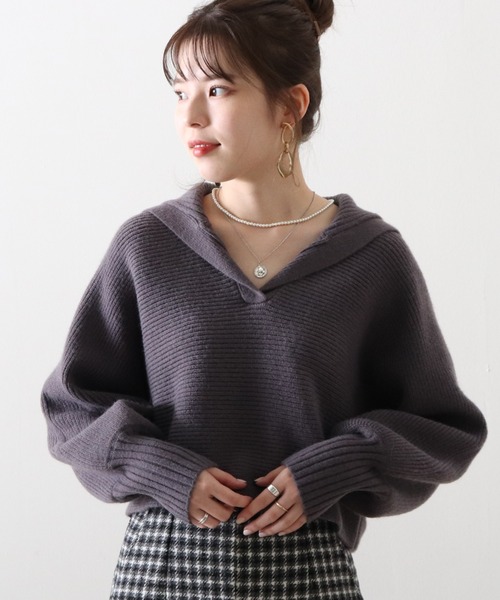 Cheek(チーク)の「短丈畦セーラーニットプルオーバー(ニット/セーター・レディース・オフホワイト/チャコールグレー/モカ・MEDIUM)」の22枚目の写真