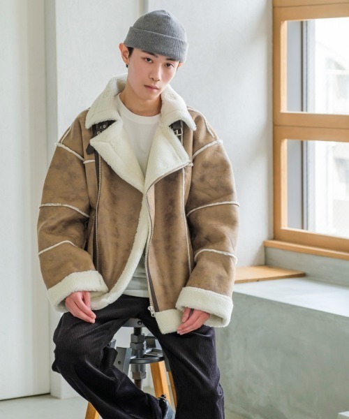 improves(インプローブス)の「フェイクムートン ワイド ダブルライダース ジャケット(ムートンコート・メンズ・ベージュ/アイボリー/ブラック・LARGE/MEDIUM)」の14枚目の写真