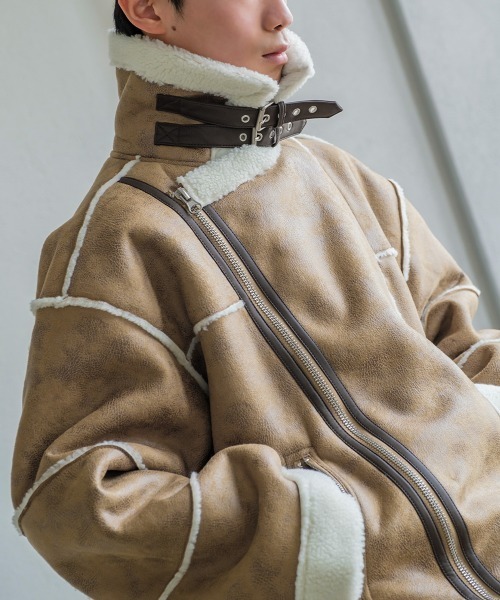 improves(インプローブス)の「フェイクムートン ワイド ダブルライダース ジャケット(ムートンコート・メンズ・ベージュ/アイボリー/ブラック・LARGE/MEDIUM)」の15枚目の写真