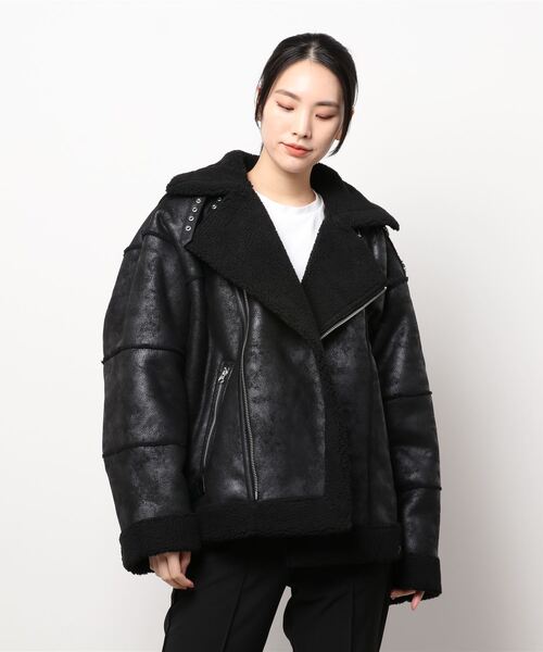 improves(インプローブス)の「フェイクムートン ワイド ダブルライダース ジャケット(ムートンコート・メンズ・ベージュ/アイボリー/ブラック・LARGE/MEDIUM)」の20枚目の写真