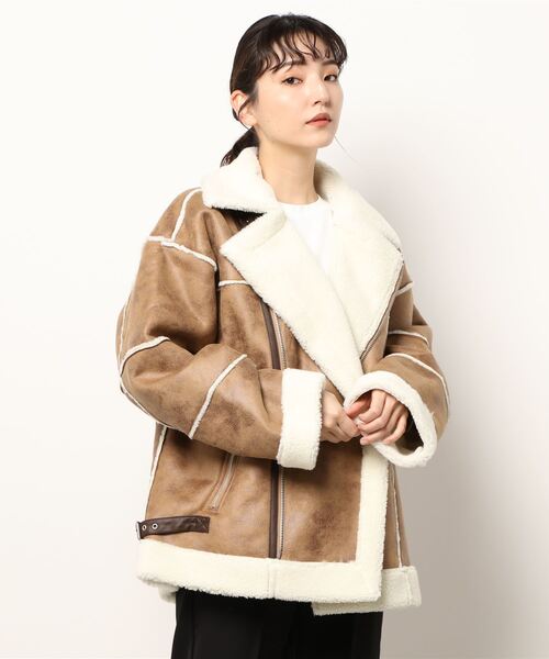 improves(インプローブス)の「フェイクムートン ワイド ダブルライダース ジャケット(ムートンコート・メンズ・ベージュ/アイボリー/ブラック・LARGE/MEDIUM)」の21枚目の写真