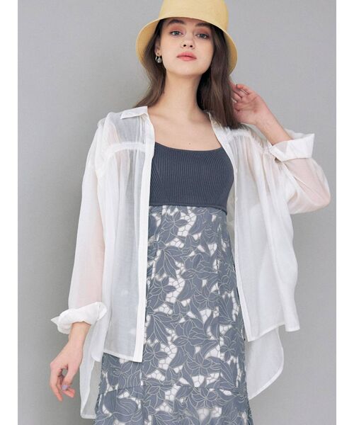 MERCURYDUO（マーキュリーデュオ）の「シアーギャザーシャツ（シャツ/ブラウス・レディース・ブラウン/オフホワイト/ライム・FREE）」の9枚目の写真